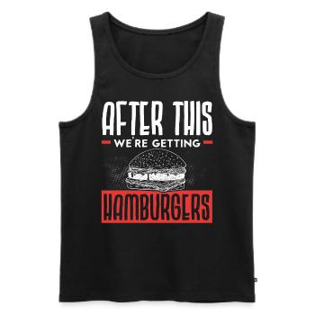 Après cela, nous obtenons Hamburger Burger Eater - Débardeur bio Premium Homme - noir - Devant - AI Model Male 178 light (178cm)