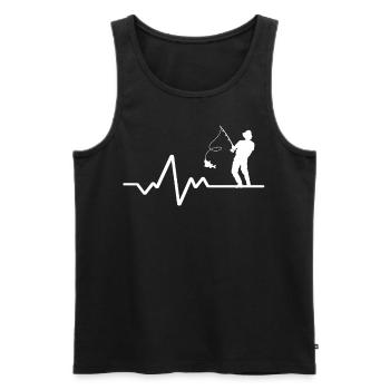 Herzschlaglinie Mit Hobbyfischer Weisses Design - Männer Premium Bio Tank Top - Schwarz - Vorne - Michal (187cm)