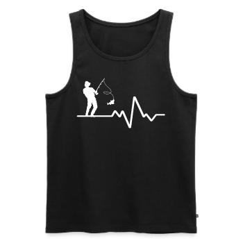 Herzschlaglinie Mit Hobbyfischer Weisses Design - Männer Premium Bio Tank Top - Schwarz - Vorne - Michal (187cm)