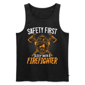 Safety comes before sleeping with a firefighter - Men's Premium Organic Tank Top - black - Front - Michal (187cm)