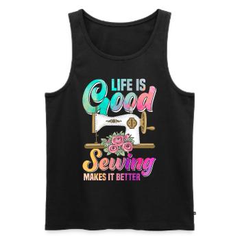 Sewing Machine Thread Spool Fabric Patterns Quilti - Männer Premium Bio Tank Top - Schwarz - Vorne - Michal (187cm)