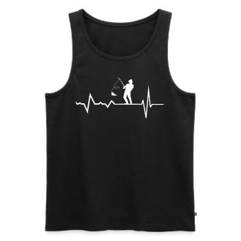 Herzschlaglinie Mit Hobbyfischer Weisses Design - Männer Premium Bio Tank Top - Schwarz - Vorne - Michal (187cm)