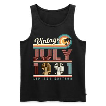 1991 July gift idea - Men's Premium Organic Tank Top - black - Front - AI Model Male 178 light (178cm)