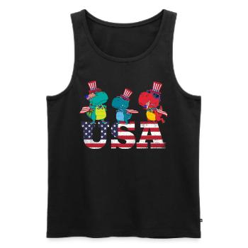 Usa American Flag Party Dinosaures portant le drapeau - Débardeur bio Premium Homme - noir - Devant - Michal (187cm)