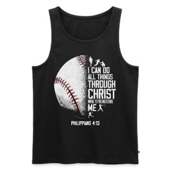 Citation biblique des fans de baseball Vintage I - Débardeur bio Premium Homme - noir - Devant - Michal (187cm)