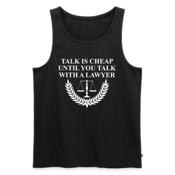 Talking is cheap until you talk to a lawyer - Men's Premium Organic Tank Top - black - Front - AI Model Male 178 light (178cm)