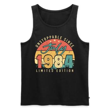Année de construction 1984 en juillet - Débardeur bio Premium Homme - noir - Devant - AI Model Male 178 light (178cm)