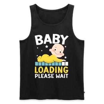 Chargement de bébé S’il vous plaît attendre Baby Reveal Baby Shower - Débardeur bio Premium Homme - noir - Devant - AI Model Male 178 light (178cm)