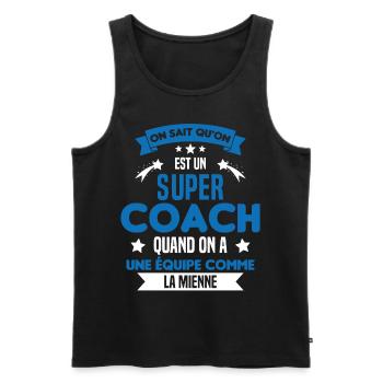 On Sait Qu'on Est Un Super Coach - Débardeur bio Premium Homme - noir - Devant - Michal (187cm)