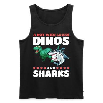 Dinosaure Grand Requin Blanc Un garçon qui dinos - Débardeur bio Premium Homme - noir - Devant - Michal (187cm)