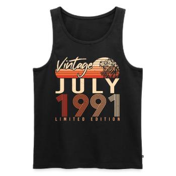 1991 July gift idea - Men's Premium Organic Tank Top - black - Front - AI Model Male 178 light (178cm)