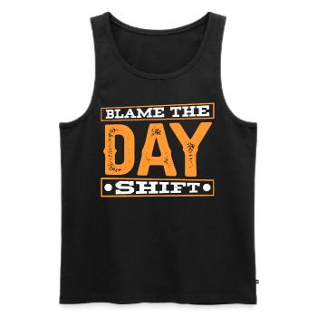 Blame the day shift night shift work - Men's Premium Organic Tank Top - black - Front - AI Model Male 178 light (178cm)