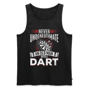 Dartspieler Ich unterschätze nie einen alten Mann - Männer Premium Bio Tank Top - Schwarz - Vorne - Michal (187cm)