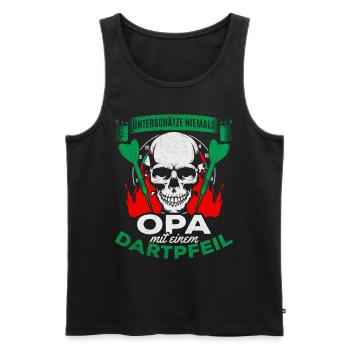 Unterschätze niemals Opa mit einem Dartpfeil - Männer Premium Bio Tank Top - Schwarz - Vorne - Michal (187cm)