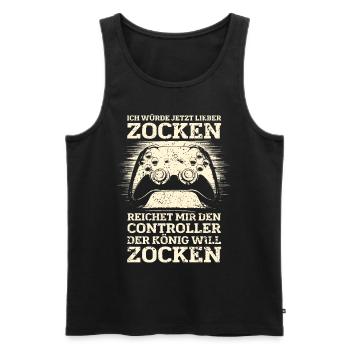 Der König will zocken Gamer Spruch mit Controller - Männer Premium Bio Tank Top - Schwarz - Vorne - AI Model Male 178 light (178cm)