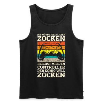 Der König will zocken Gamer Spruch mit Controller - Männer Premium Bio Tank Top - Schwarz - Vorne - AI Model Male 178 light (178cm)