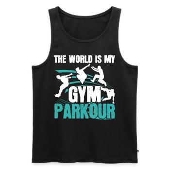Die Welt ist mein Fitnessstudio Parkour Freies Lau - Männer Premium Bio Tank Top - Schwarz - Vorne - Michal (187cm)