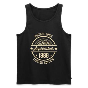 Anniversaire Vintage depuis Septembre 1986 - Débardeur bio Premium Homme - noir - Devant - Michal (187cm)