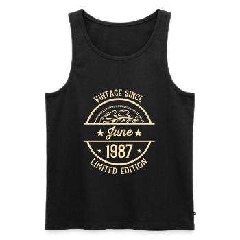 Anniversaire Vintage depuis Juin 1987 - Débardeur bio Premium Homme - noir - Devant - Michal (187cm)