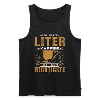Kaffee Der erste Liter - Männer Premium Bio Tank Top - Schwarz - Vorne - Michal (187cm)