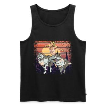 Trail Running Girl avec Wolves Sunset - Débardeur bio Premium Homme - noir - Devant - AI Model Male 178 light (178cm)