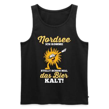 Nordsee ich komme stellt schon mal das Bier kalt - Männer Premium Bio Tank Top - Schwarz - Vorne - Michal (187cm)