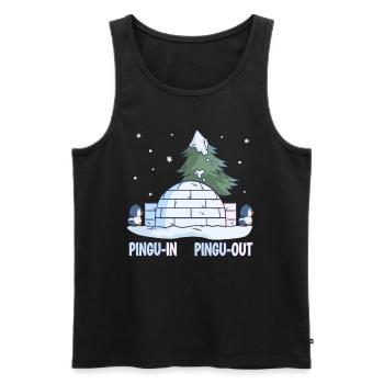 Penguin Pun Neige Hiver Pengu-In Pengu-Out - Débardeur bio Premium Homme - noir - Devant - AI Model Male 178 light (178cm)