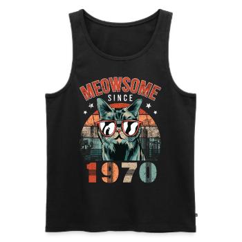 Meowsome 1970 Année de naissance 1970 Chat Anniversaire - Débardeur bio Premium Homme - noir - Devant - Michal (187cm)