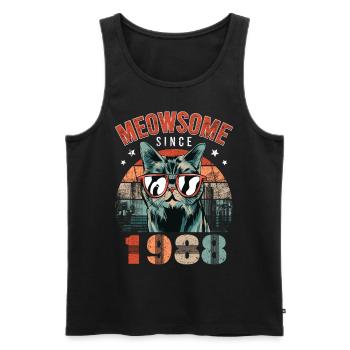 Meowsome 1988 Année de naissance 1988 Anniversaire du chat - Débardeur bio Premium Homme - noir - Devant - AI Model Male 178 light (178cm)