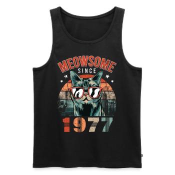 Meowsome 1977 Year of birth 1977 Cat birthday - Men's Premium Organic Tank Top - black - Front - AI Model Male 178 light (178cm)