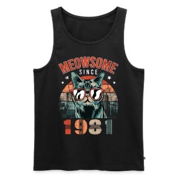 Meowsome 1981 Année de naissance 1981 Anniversaire du chat - Débardeur bio Premium Homme - noir - Devant - Michal (187cm)