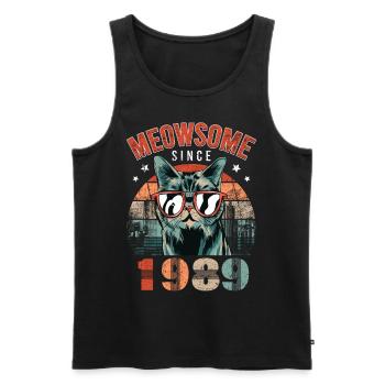 Meowsome 1989 Année de naissance 1989 Anniversaire du chat - Débardeur bio Premium Homme - noir - Devant - AI Model Male 178 light (178cm)