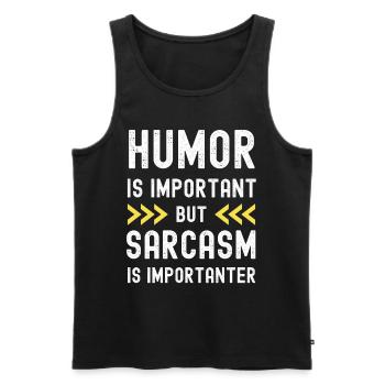 L’humour est important, mais le sarcasme est plus important - Débardeur bio Premium Homme - noir - Devant - AI Model Male 178 light (178cm)