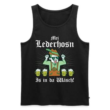 Mei Lederhosn is in da Wäsch - Männer Premium Bio Tank Top - Schwarz - Vorne - Michal (187cm)