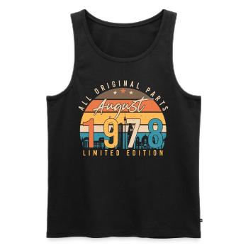 Retro 1978 August - Men's Premium Organic Tank Top - black - Front - AI Model Male 178 light (178cm)