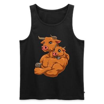 Starker Bulle mit Baby Bullen für einen Bullen - Männer Premium Bio Tank Top - Schwarz - Vorne - AI Model Male 178 light (178cm)