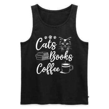 Cats Books Coffee Cat Owner Bookworm Book Lover - Männer Premium Bio Tank Top - Schwarz - Vorne - AI Model Male 178 light (178cm)