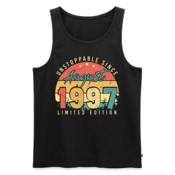 Salutations d’anniversaire pour août 1997 - Débardeur bio Premium Homme - noir - Devant - AI Model Male 178 light (178cm)