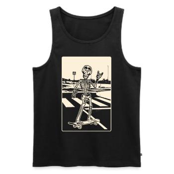 Skelett auf Skateboard überquert eine Landstrasse. - Männer Premium Bio Tank Top - Schwarz - Vorne - AI Model Male 178 light (178cm)