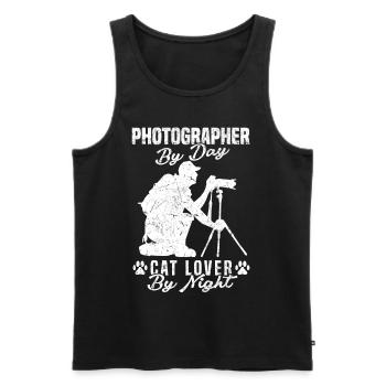 Photographer of Day Cat Lover By Night Cat Lover - Men's Premium Organic Tank Top - black - Front - AI Model Male 178 light (178cm)