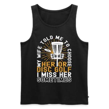 Disc Golf Disc Golfer - Men's Premium Organic Tank Top - black - Front - AI Model Male 178 light (178cm)