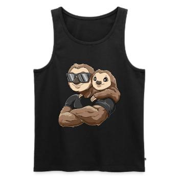 Starkes Faultier mit Baby Faultier Kind - Männer Premium Bio Tank Top - Schwarz - Vorne - Michal (187cm)