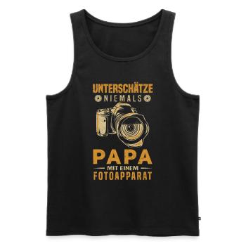 Unterschätze niemals Papa mit einem Fotoapparat - Männer Premium Bio Tank Top - Schwarz - Vorne - Michal (187cm)