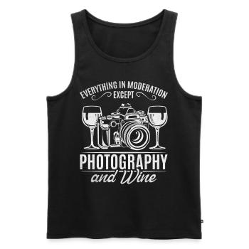 Everything in moderation except photography and wine - Men's Premium Organic Tank Top - black - Front - AI Model Male 178 light (178cm)