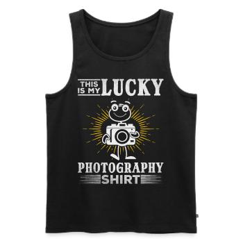 Photographe Ceci est ma photo-photo-chemise chanceuse - Débardeur bio Premium Homme - noir - Devant - Michal (187cm)