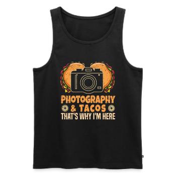 Photographie & Tacos C’est pourquoi je suis plus drôle ici - Débardeur bio Premium Homme - noir - Devant - Michal (187cm)