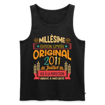 Millésime Né(e) Juillet 2011 Cadeau Anniversaire - Débardeur bio Premium Homme - noir - Devant - AI Model Male 178 light (178cm)
