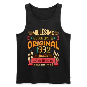 Millésime Né(e) Juillet 1992 Cadeau Anniversaire - Débardeur bio Premium Homme - noir - Devant - Michal (187cm)