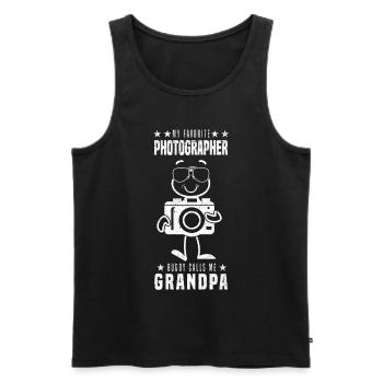 Mon photographe préféré Buddy m’appelle grand-père - Débardeur bio Premium Homme - noir - Devant - Michal (187cm)