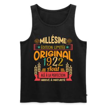 Millésime Né(e) Août 1922 Cadeau Anniversaire - Débardeur bio Premium Homme - noir - Devant - Michal (187cm)